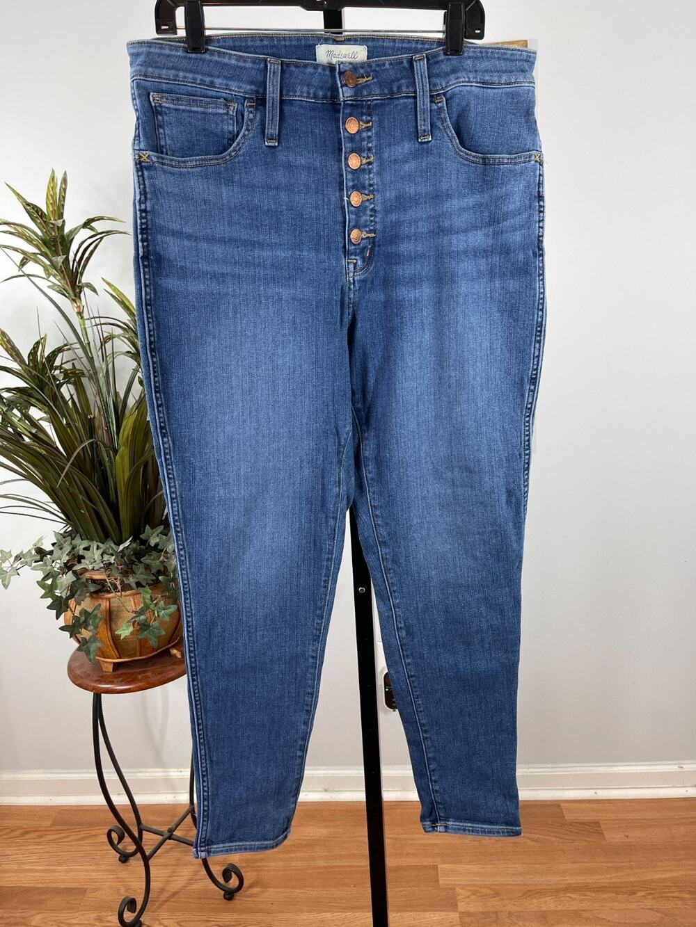 Madewell Crop Jeans Women's L Blue Denim Button Fly Classic Americana Minimalist